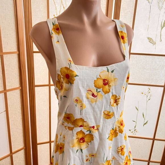 Grace Flower Vintage Linen Blend Summer Dress sz M - Picture 2 of 7